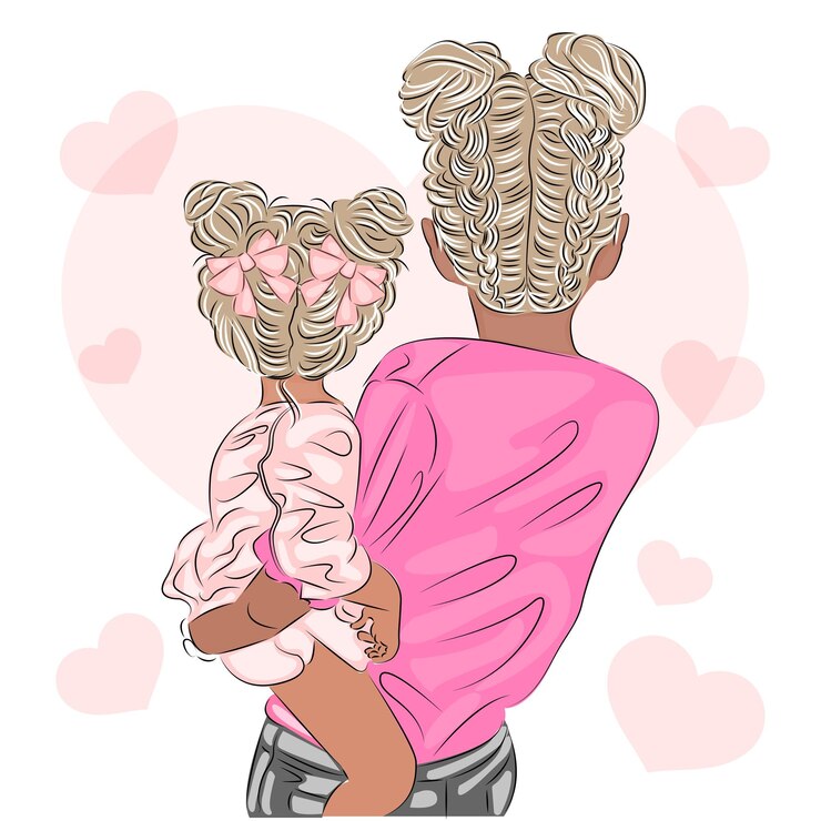 Vetor mãe e filho filha nos braços da mãe com lindos penteados mãe fofa ilustração de amor mãe ilustração vetorial mãe cartão de saudação do dia das mães