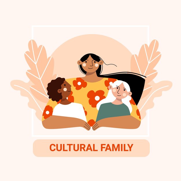 Vetor mãe e filhos com diversidade cultural