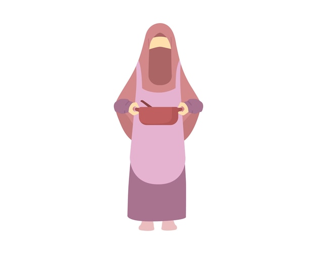 Vetor mãe muslimah cozinhando uma ilustração de comida