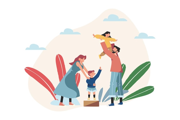 Mãe, pai, filha, filho recebe proteção familiar