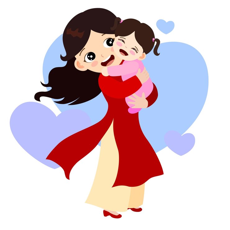 Vetor mãe segurando sua filha com amor e felicidade