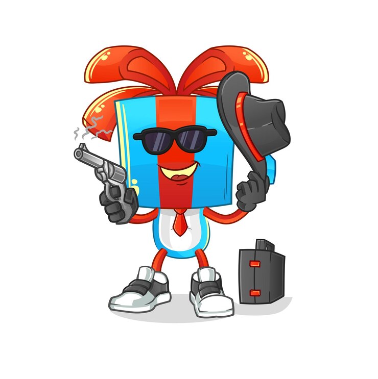 Vetor máfia de desenho de cabeça de presente com vetor de desenho de personagem de arma