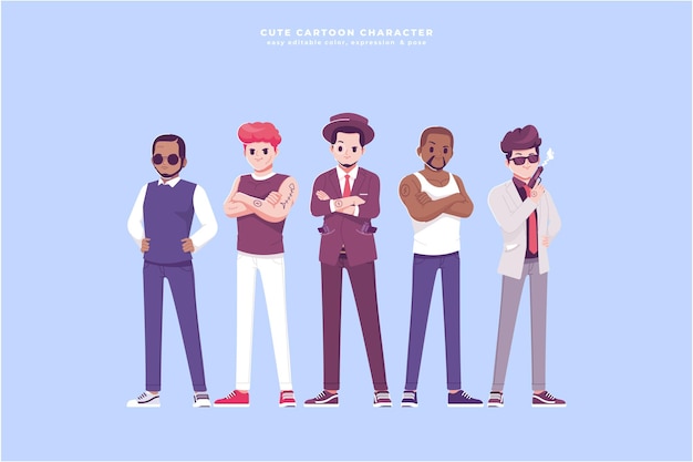 Mafia vilão bonito coleção de personagens de desenhos animados