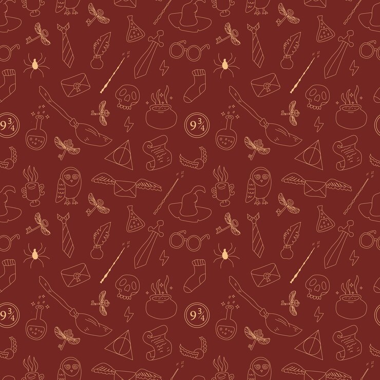 Vetor magia de mão desenhada sem costura padrão doodle. fundo vetorial vermelho