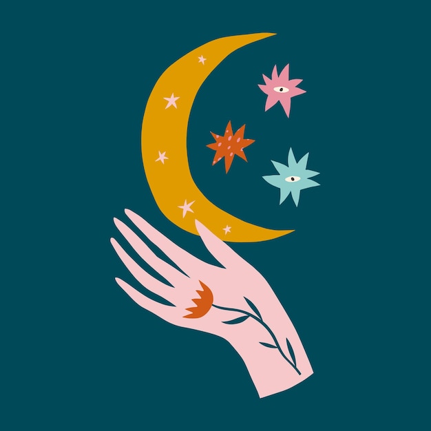 Mágico boho mão arte mística meditação Reiki símbolo sagrado de bruxaria