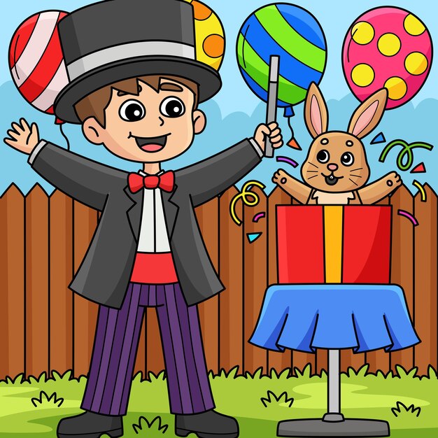 Mágico de Aniversário com desenho animado colorido de coelho