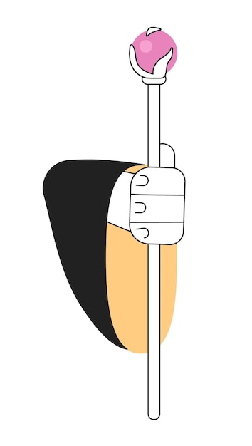 Mágico de mão segura bastão objeto vetorial plano monocromático vara de madeira com cristal mágico ícone de clip art de desenho animado editável em fundo branco ilustração de ponto simples para design gráfico da web