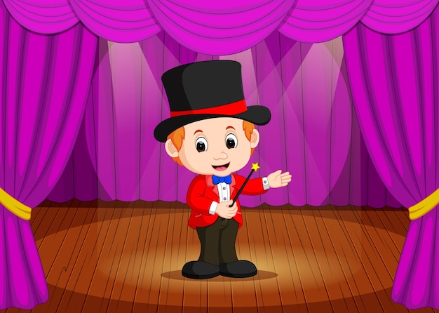 mágico, realizando em um palco