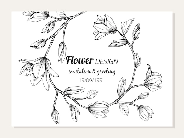 Magnolia flower frame desenho ilustração para design de cartão