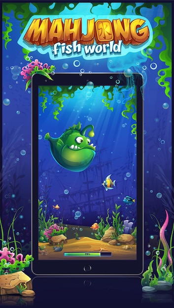 Mahjong fish world mobile formato ilustração marinha para tablets e smartphones