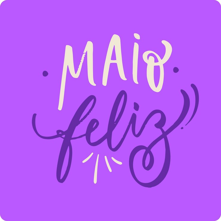 Vetor maio feliz feliz maio em português brasileiro vector de letras de mão moderna