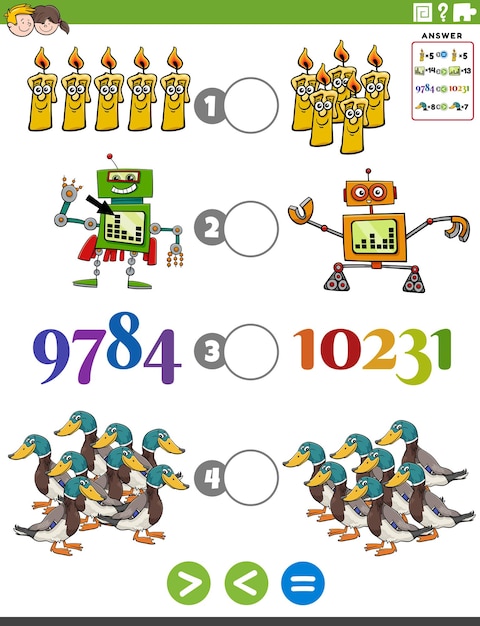 Maior tarefa de desenho de matemática menor ou igual para crianças