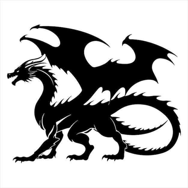 Majestic Dragon Silhouette Minimalista Negro Vecto