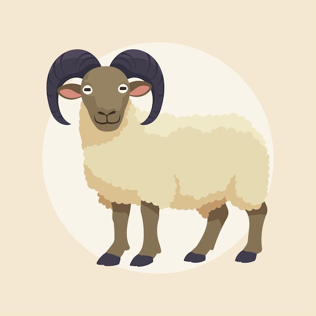 Majestic Ram Uma ilustração detalhada de um ovelho com grandes chifres curvos