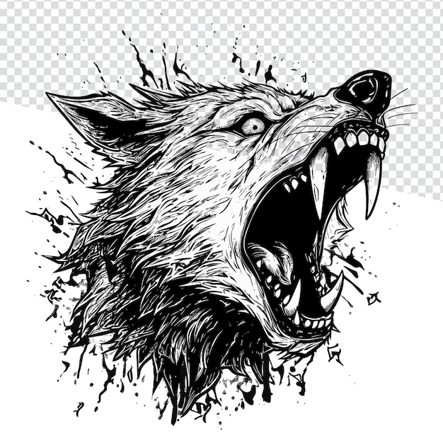 Majestic Wolf HandDrawn Agressive Outline Design em preto e branco Flash Tattoo Coloring Page