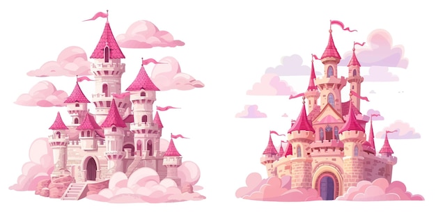 Majestico castelo rosa, linda mansão de sonho feita de pedra.