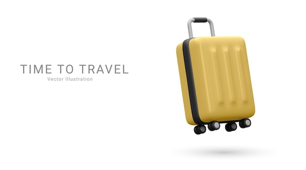 Mala de plástico realista Saco de viagem amarelo isolado no fundo branco Modelo de banner de viagem 3 D ilustração vetorial