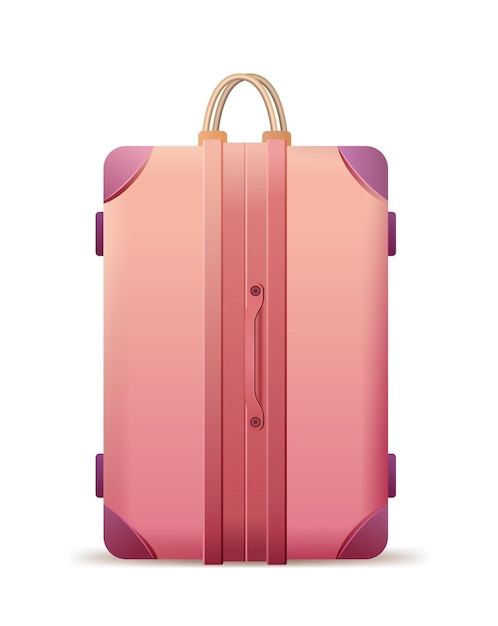 Maleta rosa com alça de bagagem de viagem isolada em fundo branco design moderno de gradiente