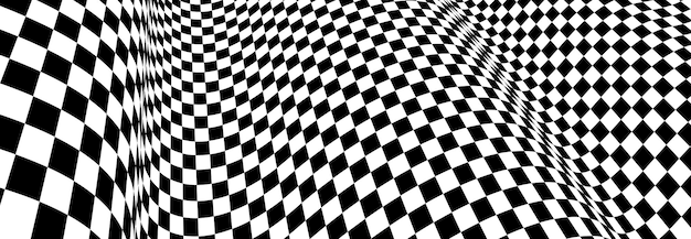 Malha de padrão checker em 3d perspectiva dimensional vetor abstrato, textura de bandeira de raça de fórmula 1, ilustração quadriculada em preto e branco.