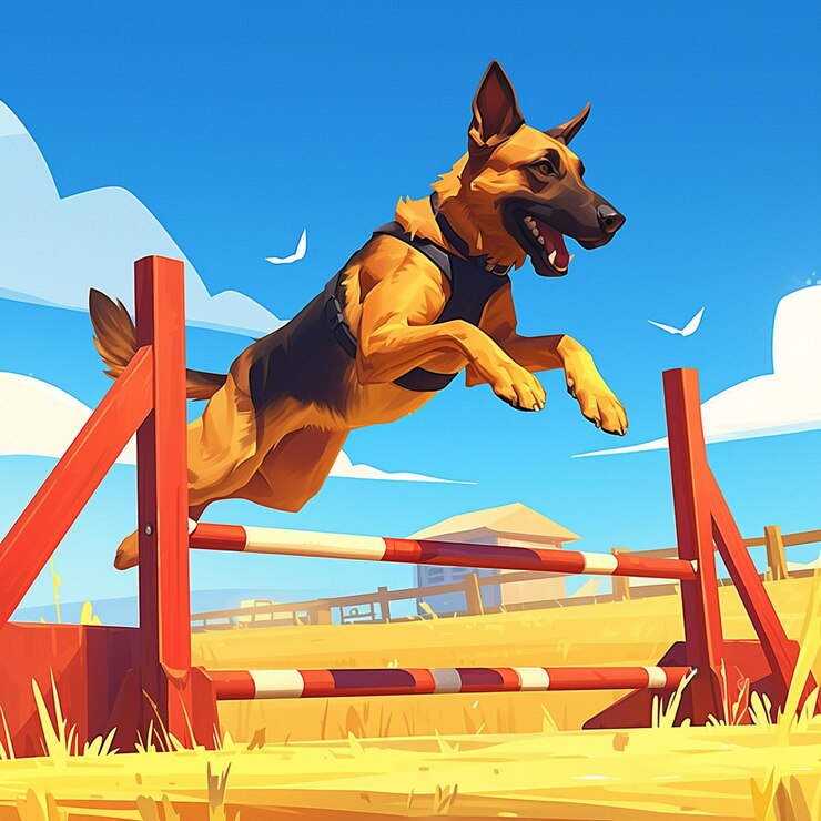 Vetor malinois belga competindo em um evento de agilidade k9
