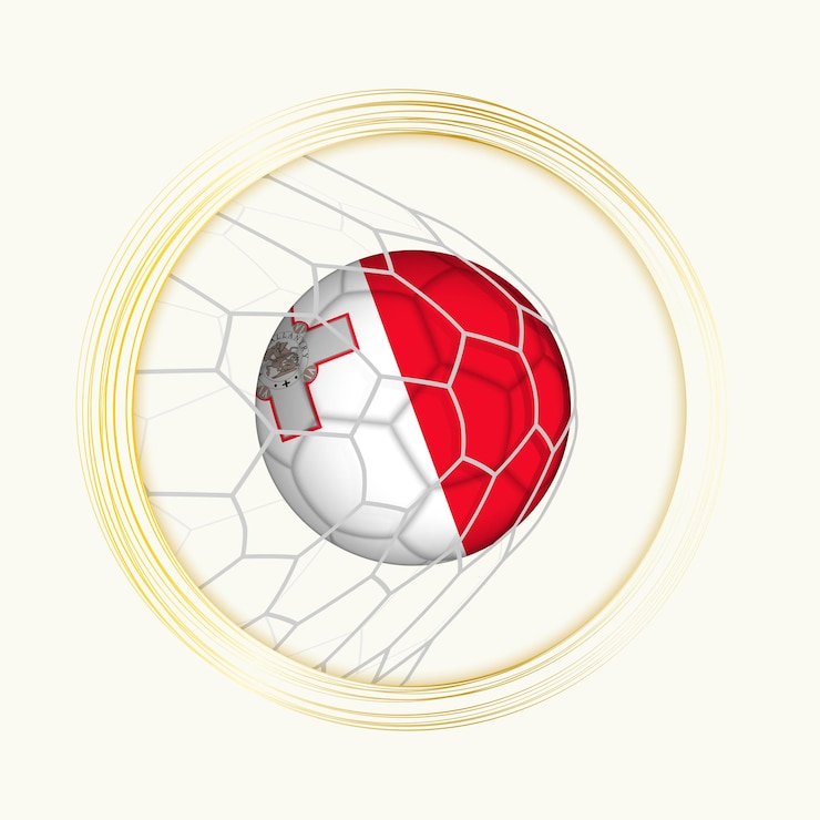 Vetor malta marcando gol símbolo de futebol abstrato com ilustração de bola de malta em rede de futeblol