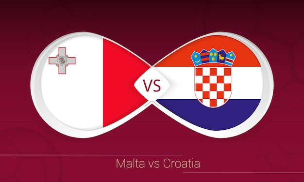 Malta vs Croácia na competição de futebol, ícone do Grupo H. Versus no fundo do futebol.