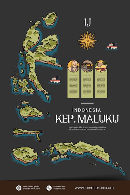 Vetor maluku indonésia mapeia ilustração layout de design da ilha da indonésia