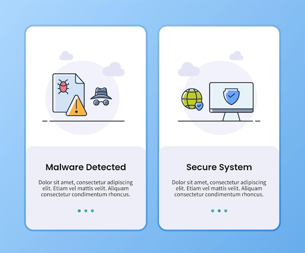 Vetor malware de segurança de internet detectado e modelo de integração de sistema seguro para ilustração vetorial de design de aplicativo de interface do usuário móvel