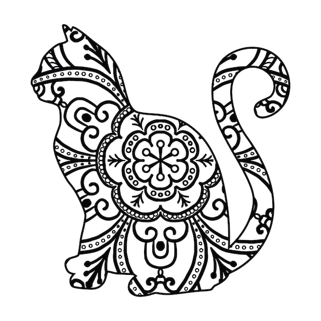 Mandala cat coloring page para crianças