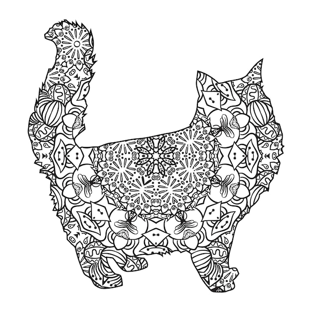 Mandala cat coloring page para crianças