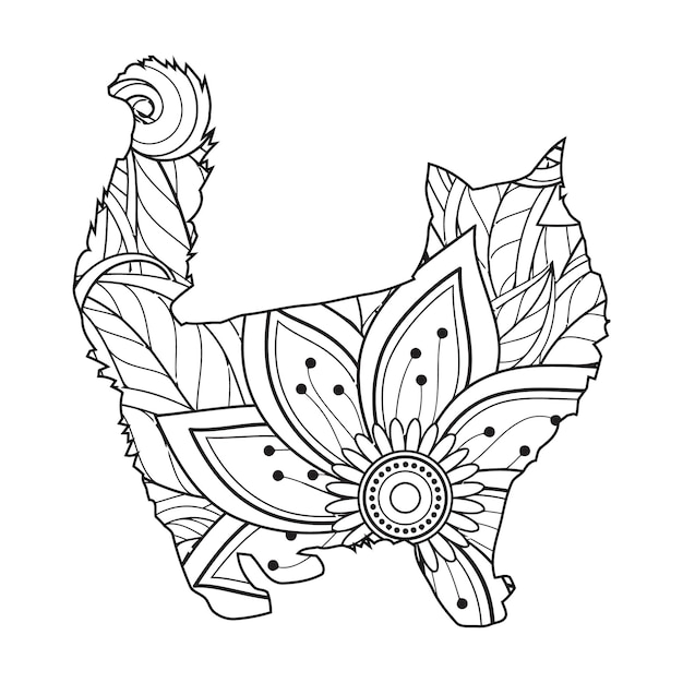 Mandala cat coloring page para crianças