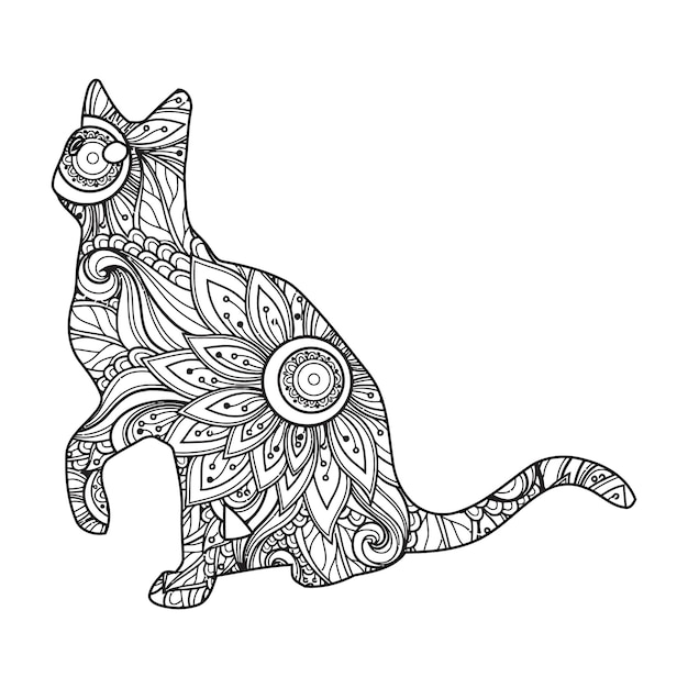 Mandala cat coloring page para crianças