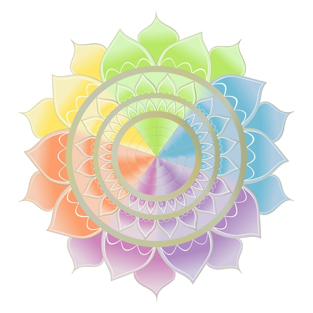 Vetor mandala colorida de lótus com linhas douradas isoladas no fundo branco