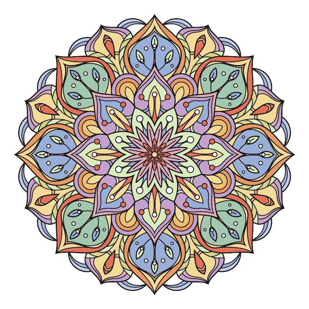 Mandala colorida ornamento radial indiano círculo decorativo