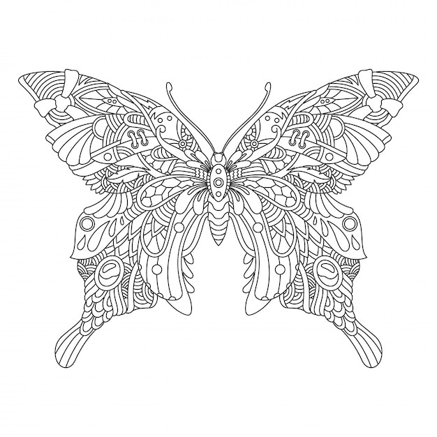 Mandala de borboleta ornamental para colorir página para adultos