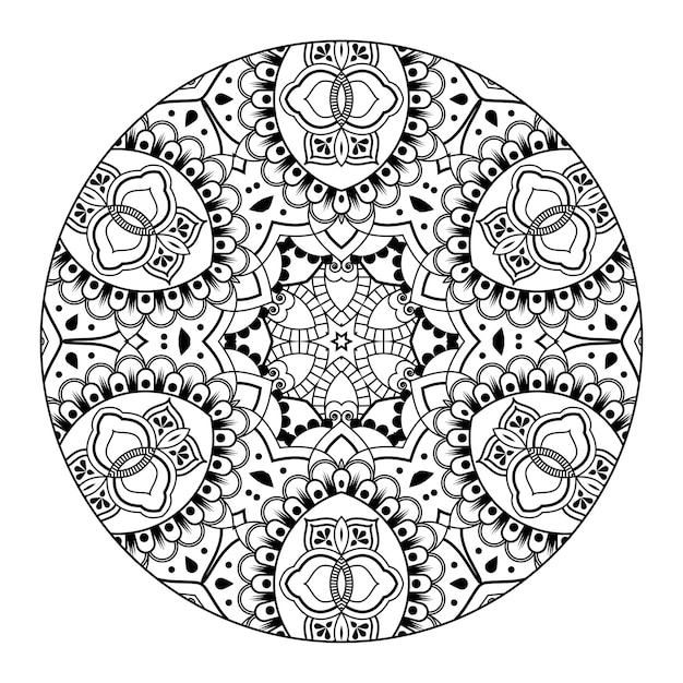 Mandala de contorno para livro de colorir. Ornamento redondo decorativo. Padrão de terapia anti-stress