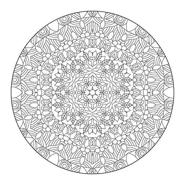 Mandala de contorno para livro de colorir, padrão de terapia anti-stress, ornamento redondo decorativo