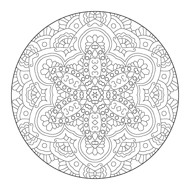 Mandala de contorno para livro de colorir, padrão de terapia anti-stress, ornamento redondo decorativo