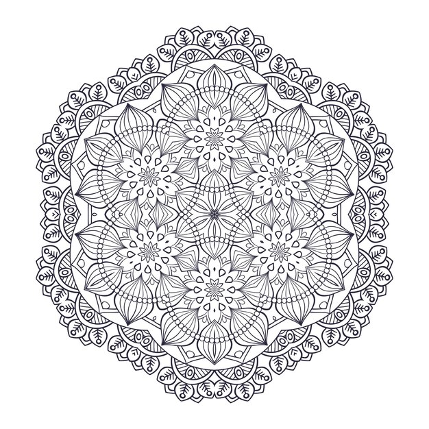 Mandala de contorno para livro de colorir, padrão de terapia anti-stress, ornamento redondo decorativo