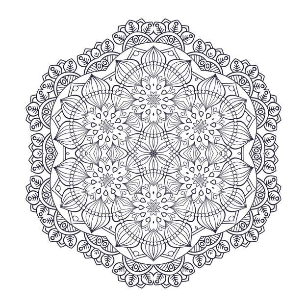 Mandala de contorno para livro de colorir, padrão de terapia anti-stress, ornamento redondo decorativo