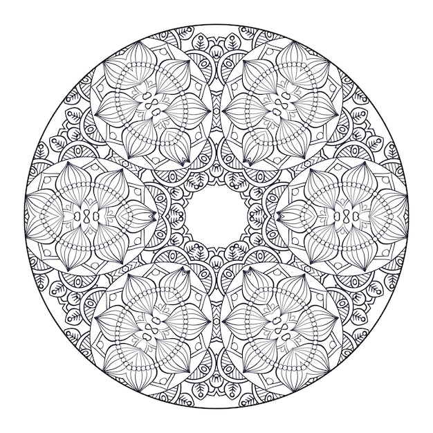 Mandala de contorno para livro de colorir, padrão de terapia anti-stress, ornamento redondo decorativo