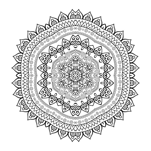 Mandala de contorno para livro de colorir, padrão de terapia anti-stress, ornamento redondo decorativo