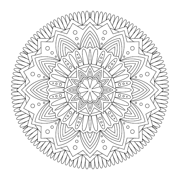 Mandala de contorno para livro de colorir, padrão de terapia anti-stress, ornamento redondo decorativo