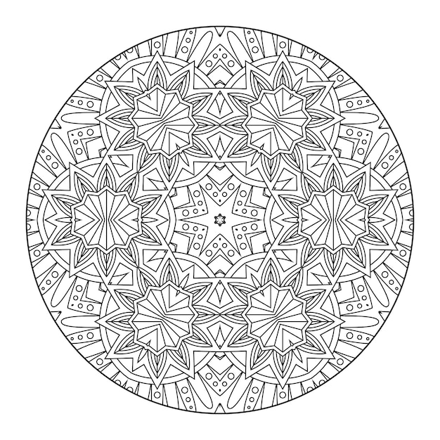 Mandala de contorno para livro de colorir, padrão de terapia anti-stress, ornamento redondo decorativo