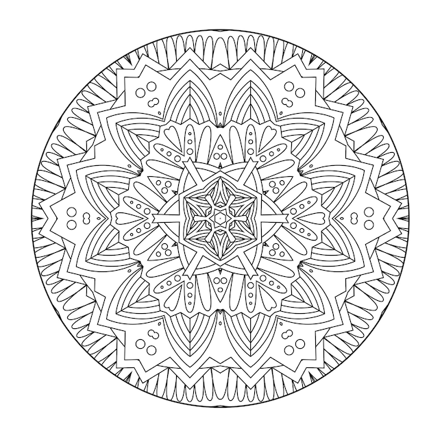 Mandala de contorno para livro de colorir, padrão de terapia anti-stress, ornamento redondo decorativo