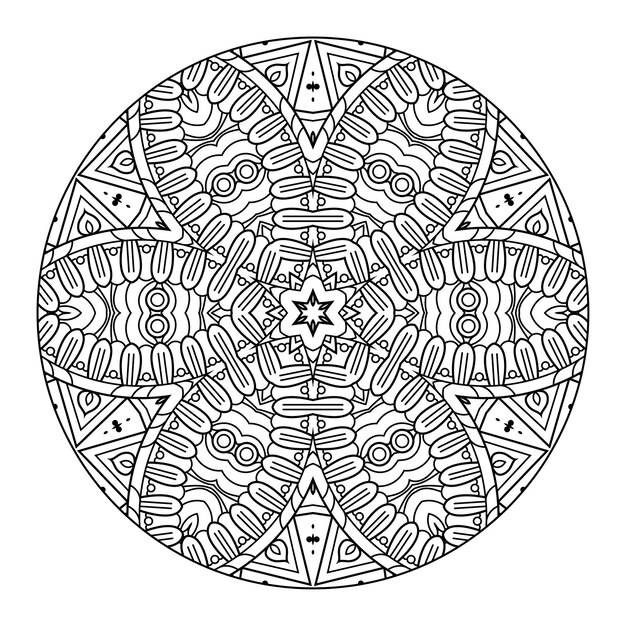 Mandala de contorno para livro de colorir, padrão de terapia anti-stress, ornamento redondo decorativo