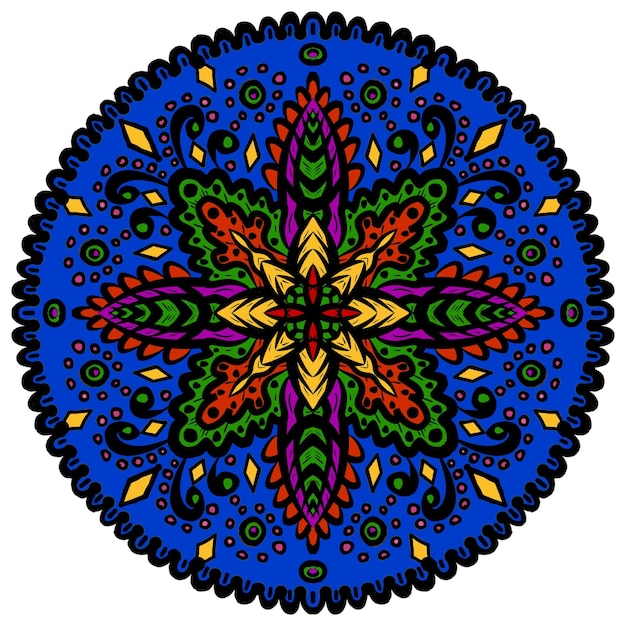 Mandala de doodle desenhada à mão Mandala étnica com ornamento colorido aplicado arte tailandesa isolada