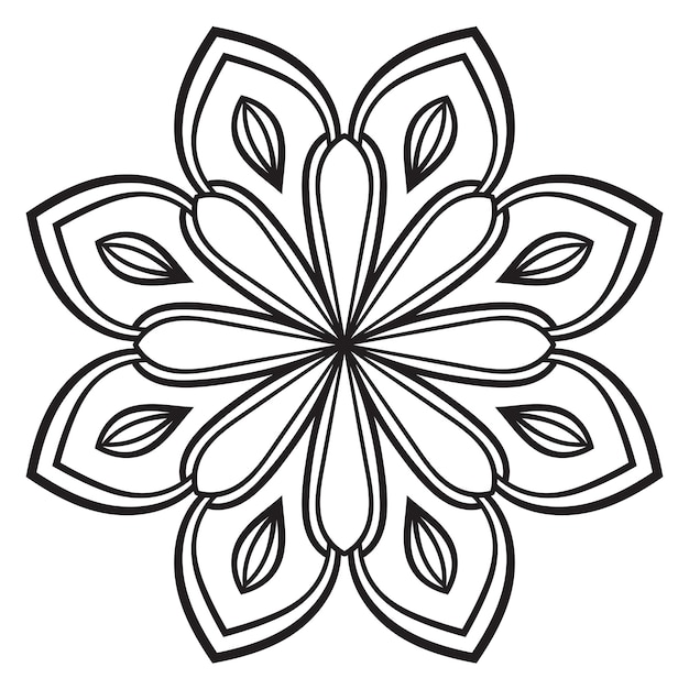 Vetor mandala de flor de contorno preto doodle elemento decorativo redondo para livro de colorir isolado