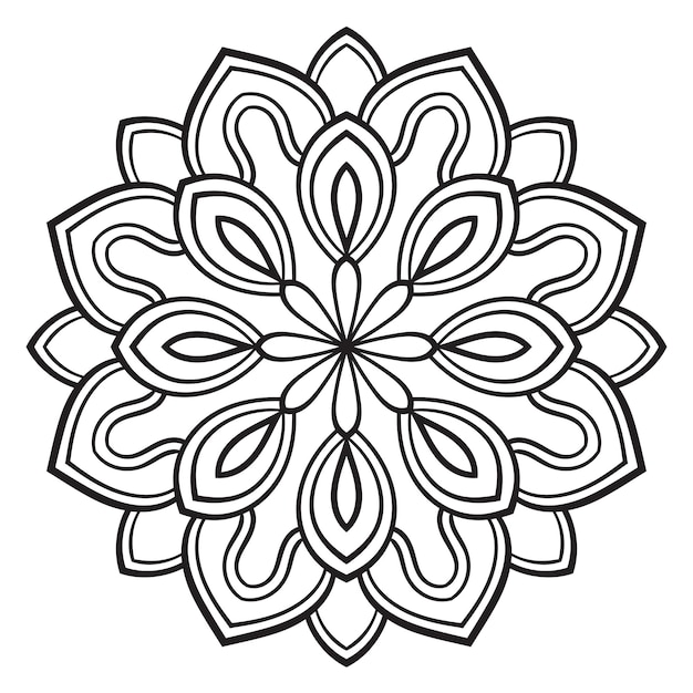 Mandala de flor de contorno preto doodle elemento decorativo redondo para livro de colorir isolado