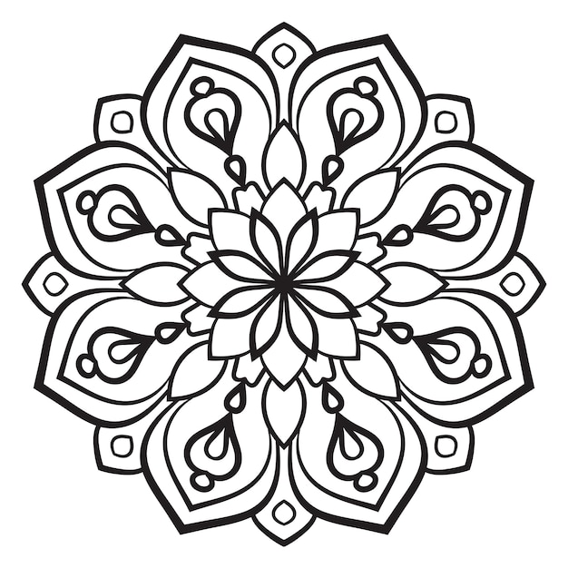 Mandala de flor de contorno preto Doodle elemento decorativo redondo para livro de colorir isolado